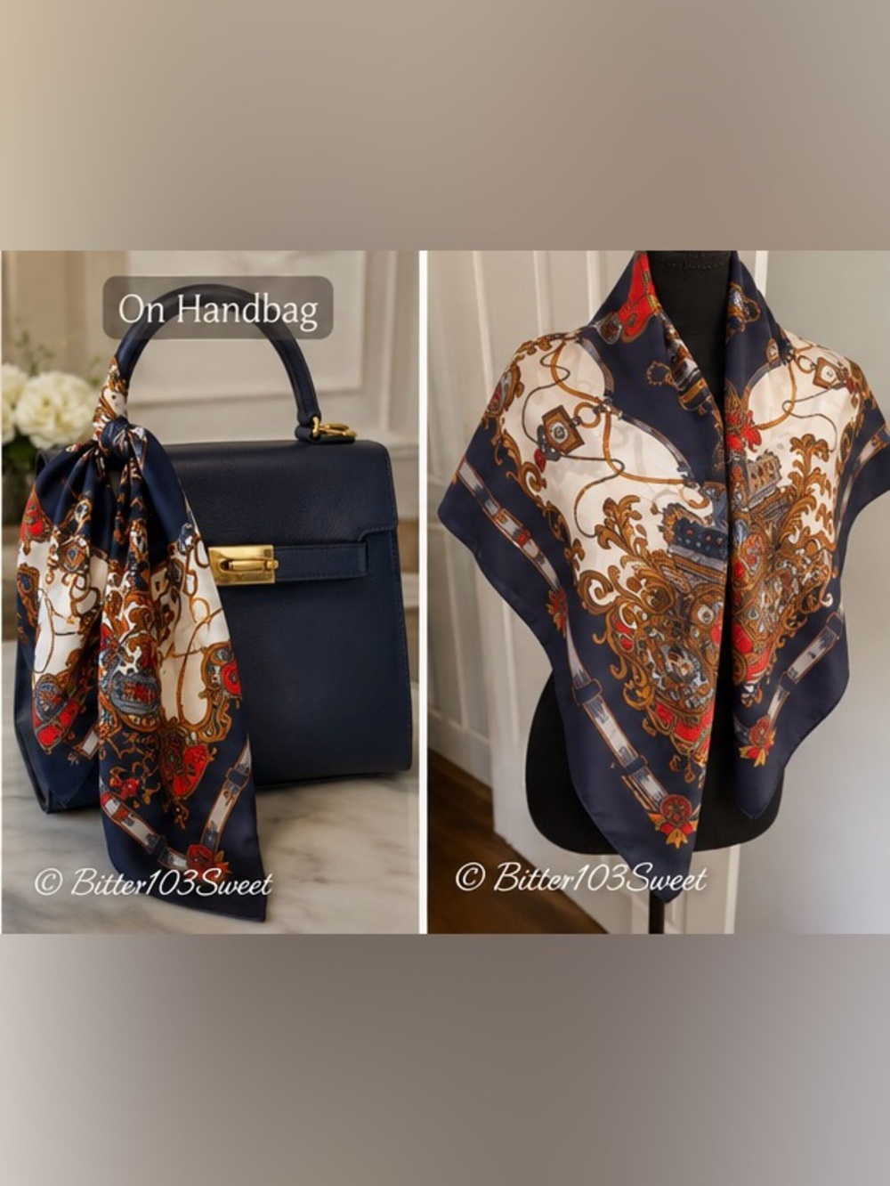 Bundle of 2 Elegant Silk Fashion Scarves | Animal Print & Baroque Chain Print - Picture 6 of 9
